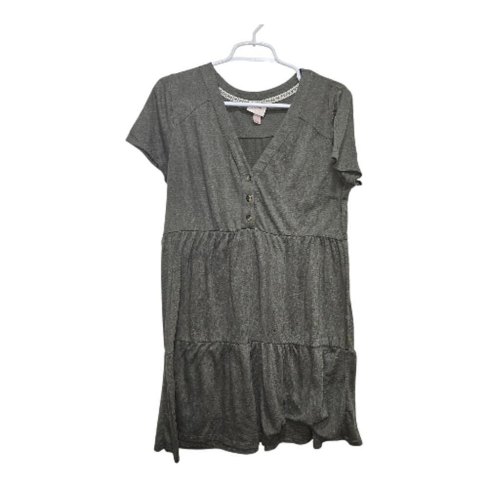 Knox Rose Olive Tiered Henley Babydoll Dress Large
